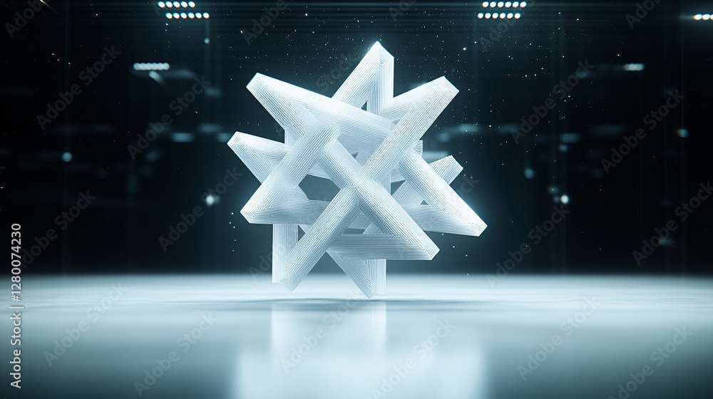 Poster geometric hyperspace abstraction, interconnected triangular forms extending infinitely, soft and har