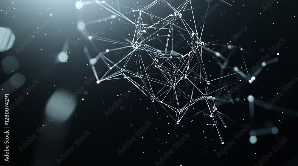 Poster geometric hyperspace abstraction, interconnected triangular forms extending infinitely, soft and har