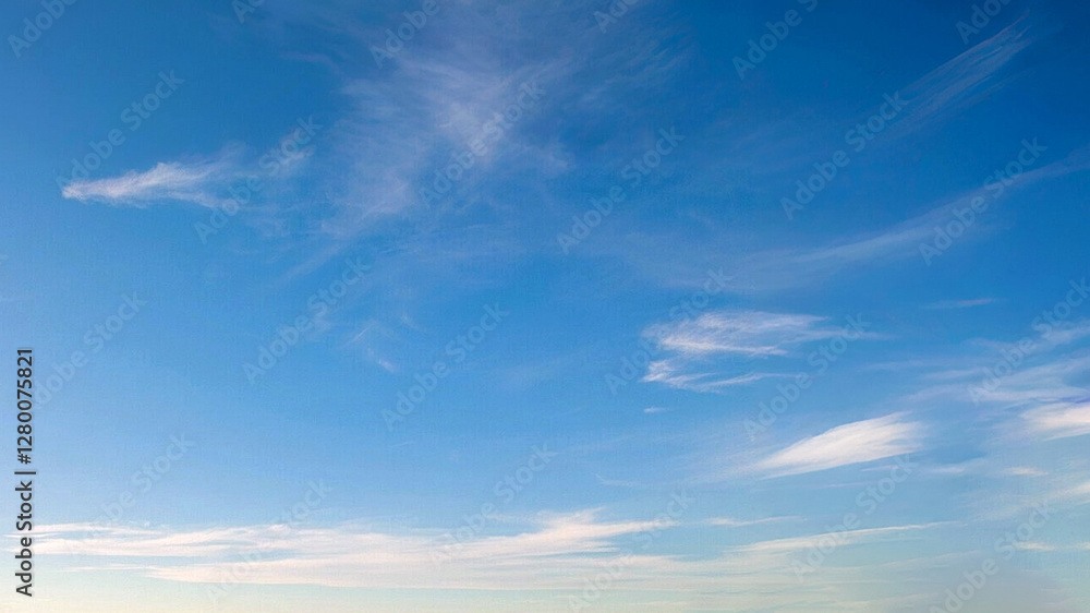 Wall mural blue sky with wispy clouds the image features a clear blue sky adorned with wispy, delicate clouds. 