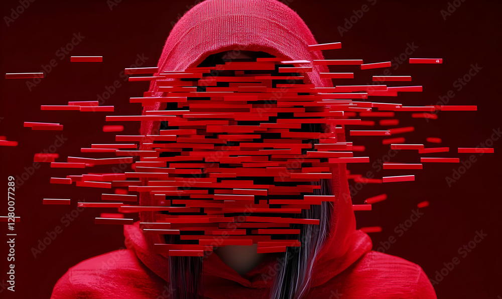 Poster cyber intrusion, a hacker analyzes complex code in a dimly lit room, screens filled with data and di