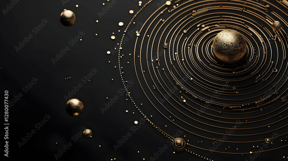 Poster celestial harmony, a captivating design showcasing intricate planetary orbits, illustrating the beau