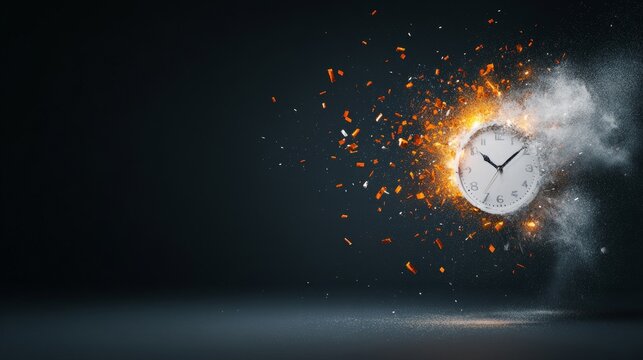 Exploding Clock Concept Illustrating Time and Fragmentation Effects