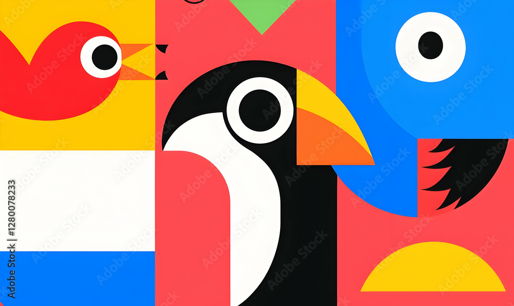 Poster geometric harmony, an intricate design featuring bold shapes and vibrant colors, creating a captivat