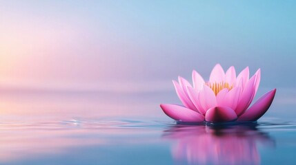 Serene pink lotus flower floating on calm water