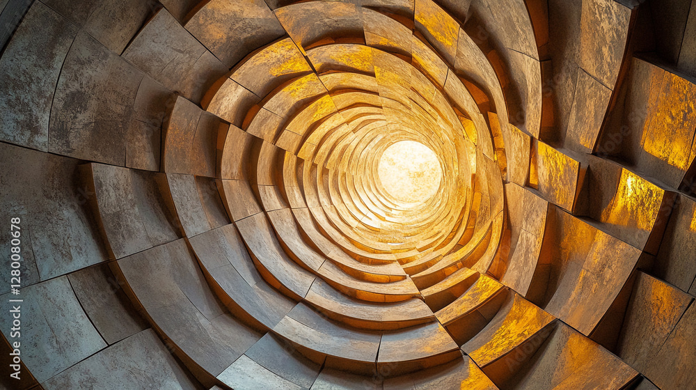 Poster abstract architectural tunnel with geometric design and bright light at end