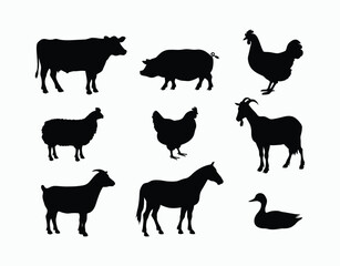 Bold farm animal silhouettes on white background