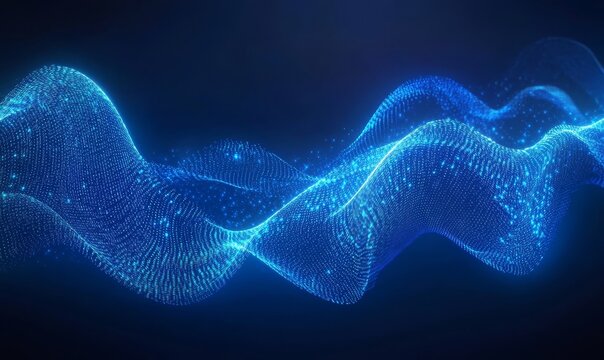 Blue digital binary code background with glowing lights and bokeh effect, creating an atmosphere of futuristic technology and data science.