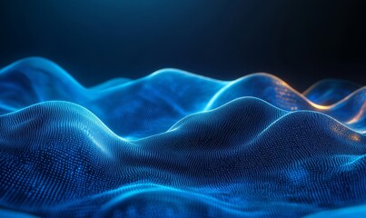 Fototapeta premium Blue digital binary code background with glowing lights and bokeh effect, creating an atmosphere of futuristic technology and data science.