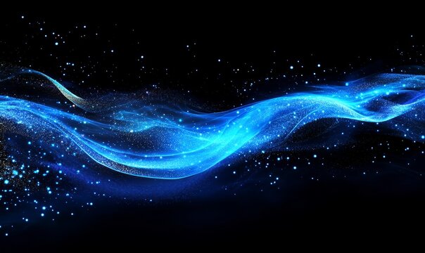 Blue digital binary code background with glowing lights and bokeh effect, creating an atmosphere of futuristic technology and data science.
