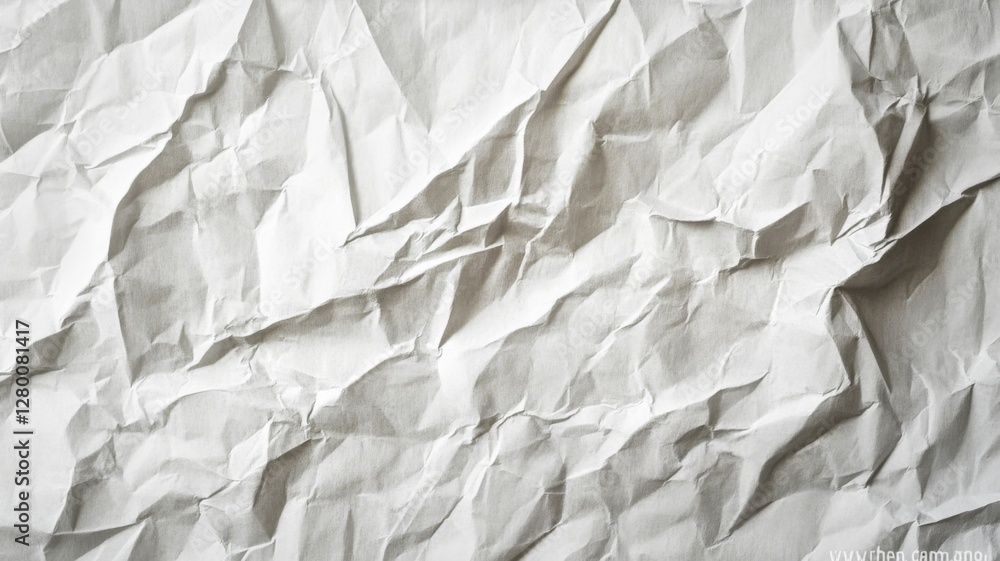 Aufkleber crumpled white paper texture displaying intricate folds and creases, creating an artistic backdrop f