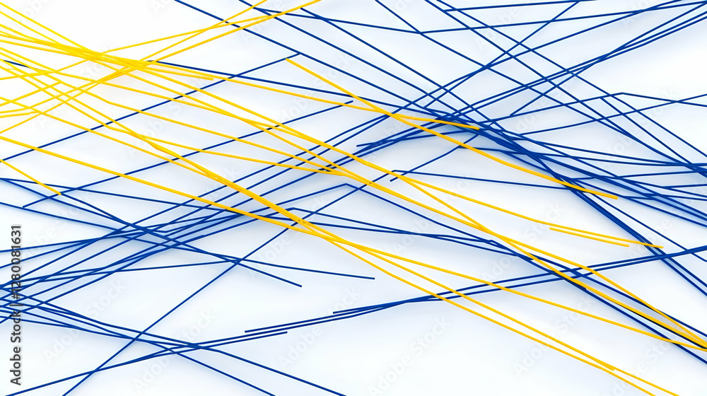 Poster abstract harmony, vibrant blue and yellow lines intertwine, creating a dynamic flow that evokes ener