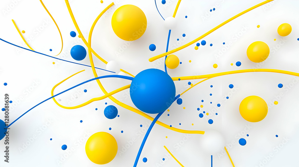 Poster abstract connections in blue and yellow, vibrant lines intertwine, creating a dynamic composition th