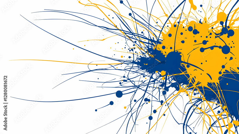 Poster abstract harmony, interwoven blue and yellow lines create a dynamic visual connection, evoking energ