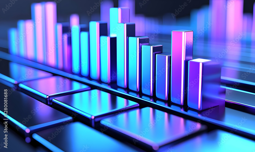 Aufkleber abstract blue data visualization featuring dynamic bar graphs, illustrating trends and patterns in a