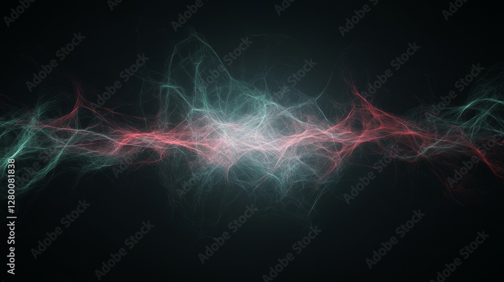 Aufkleber ethereal abstract wave patterns in red and aqua on dark background