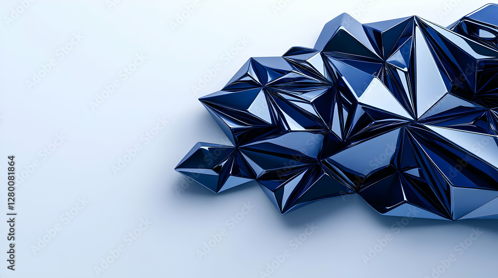 Poster abstract blue geometric design featuring layered shapes, creating a dynamic interplay of forms and h