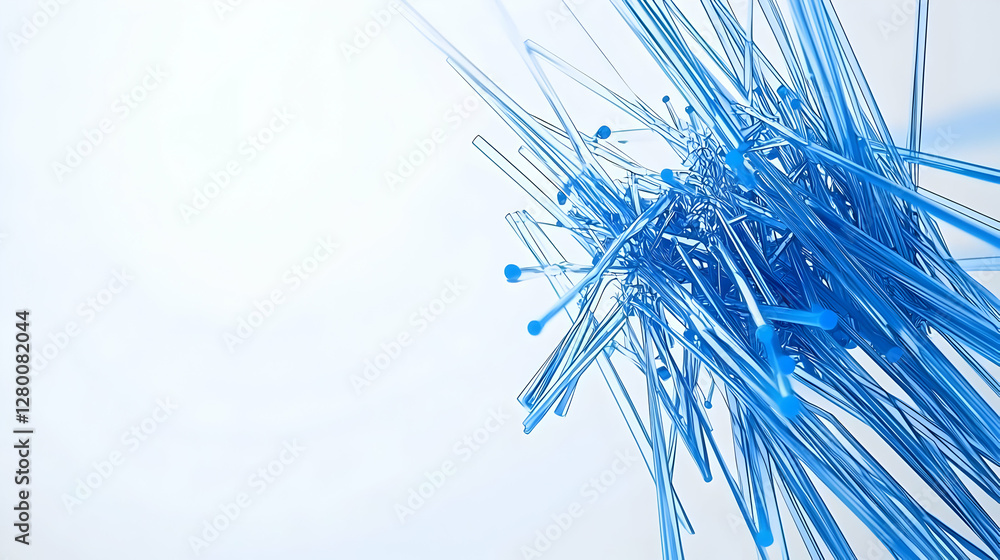 Poster abstract blue technology lines and dots create a dynamic pattern on a white background, symbolizing 