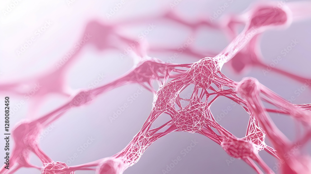 Poster abstract digital network, interconnected nodes and lines forming a complex web, vibrant colors illus