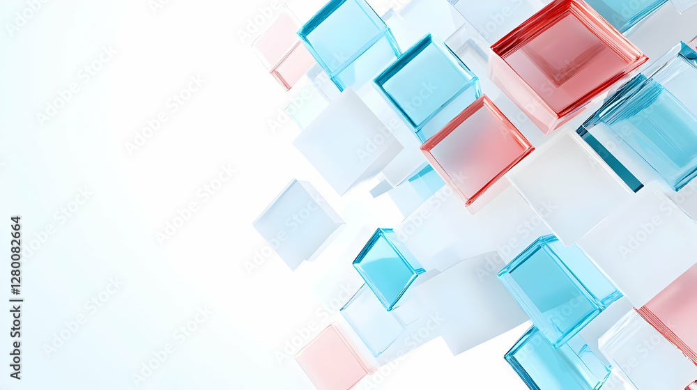 Poster vibrant geometric composition showcasing a dynamic arrangement of colorful rectangles forming an abs