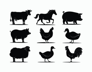 Fototapeta premium Clean Minimal Farm Animal Silhouettes