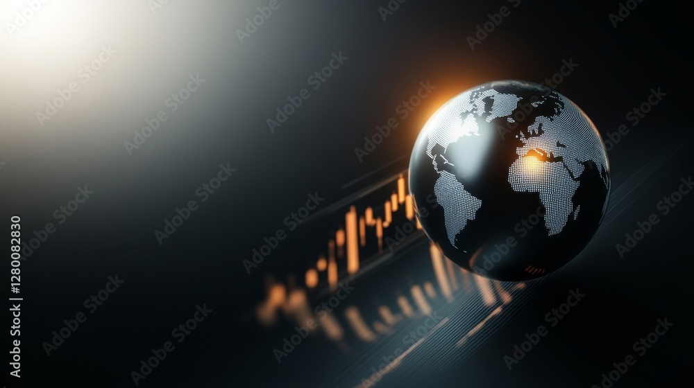 Aufkleber glowing globe over black background with abstract graph lines
