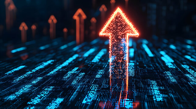 Abstract design featuring contrasting up and down arrows on a deep blue background, symbolizing movement and direction in a modern context.