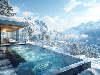 Serene winter retreat with infinity pool swiss alps landscape photography