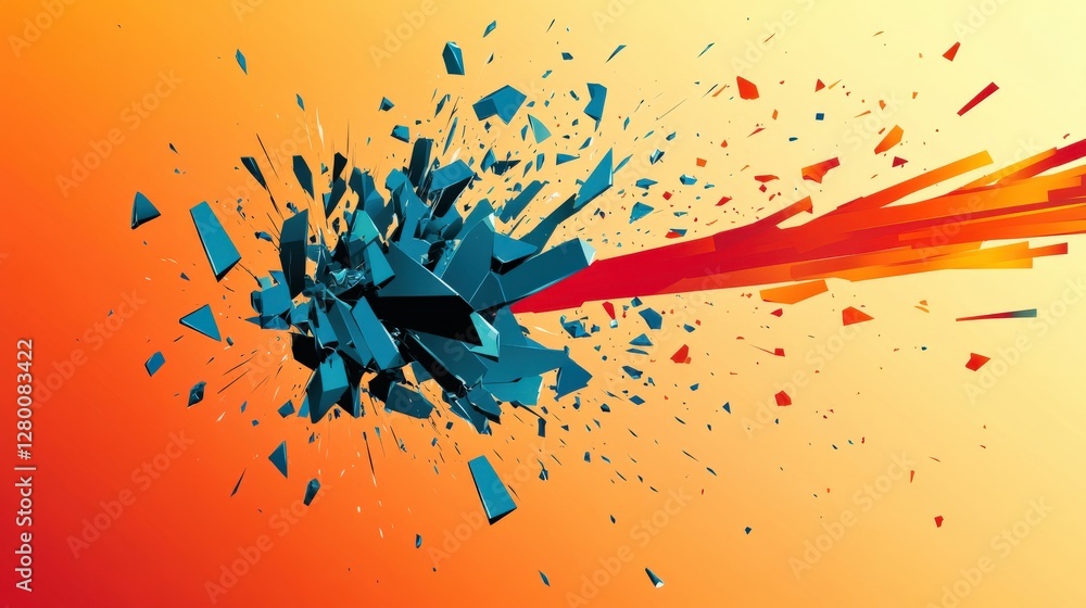 Poster abstract explosion of colorful shards with dynamic motion against a vibrant gradient background