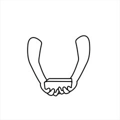 illustration of hand hiding a gift or present,cartoon,black and white,good for your visual element material,vector format