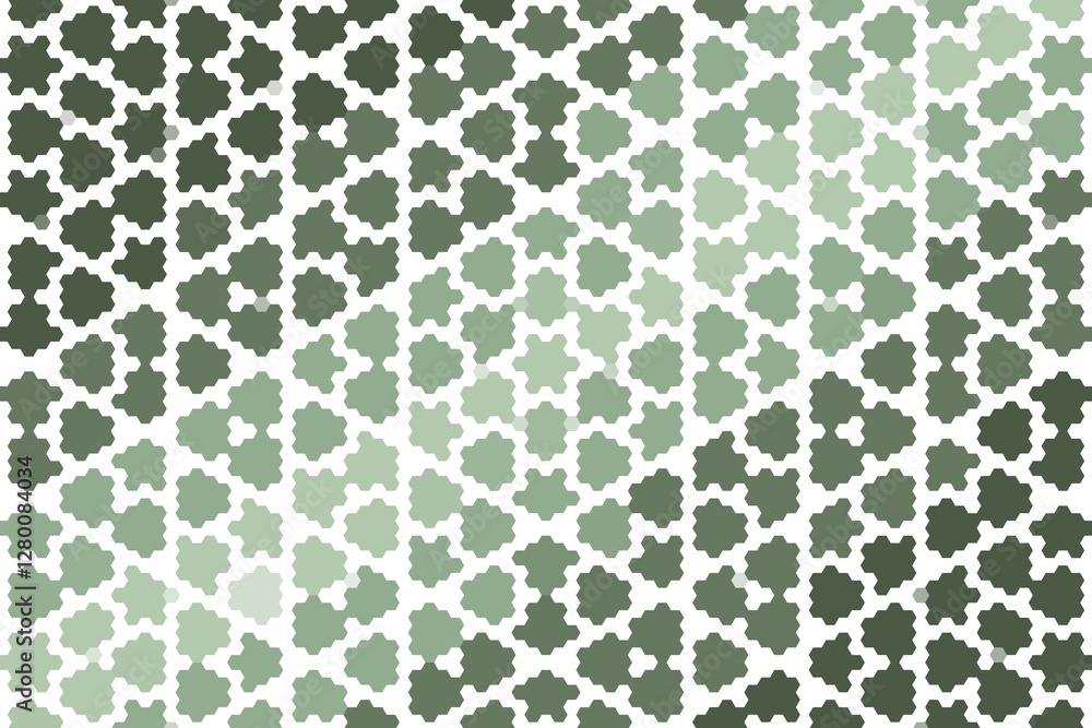 Poster hexagonal floral geometric pattern in sage green with pixelated abstract design. digital mosaic conc