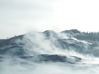 Naklejka premium Snowy Mountains Steaming Valley