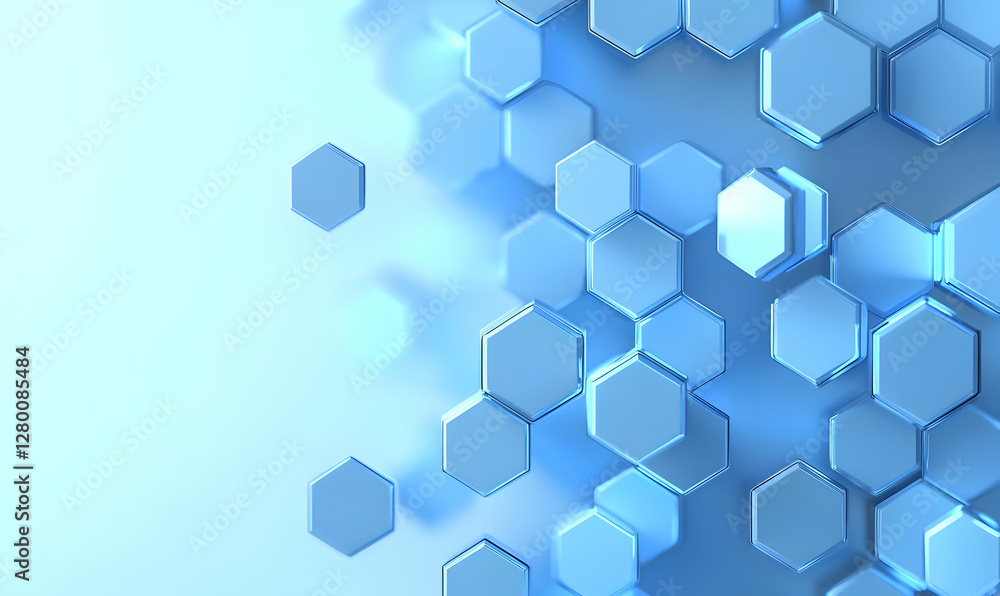 Poster luminous hexagonal geometry, a vibrant blue hexagonal pattern radiating light, creating a mesmerizin