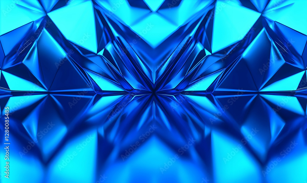 Poster luminous blue hexagonal geometric design, vibrant shapes interlock, creating a mesmerizing pattern t
