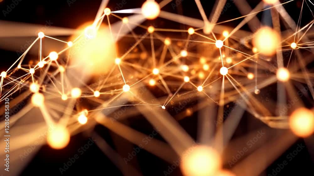 Aufkleber dynamic golden network of glowing connections and nodes in motion