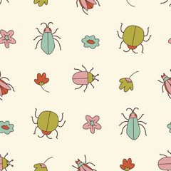 Vector Seamless Pattern of Bug Animal Flower Background for Fashion Wrapping Print Fabric Surface
