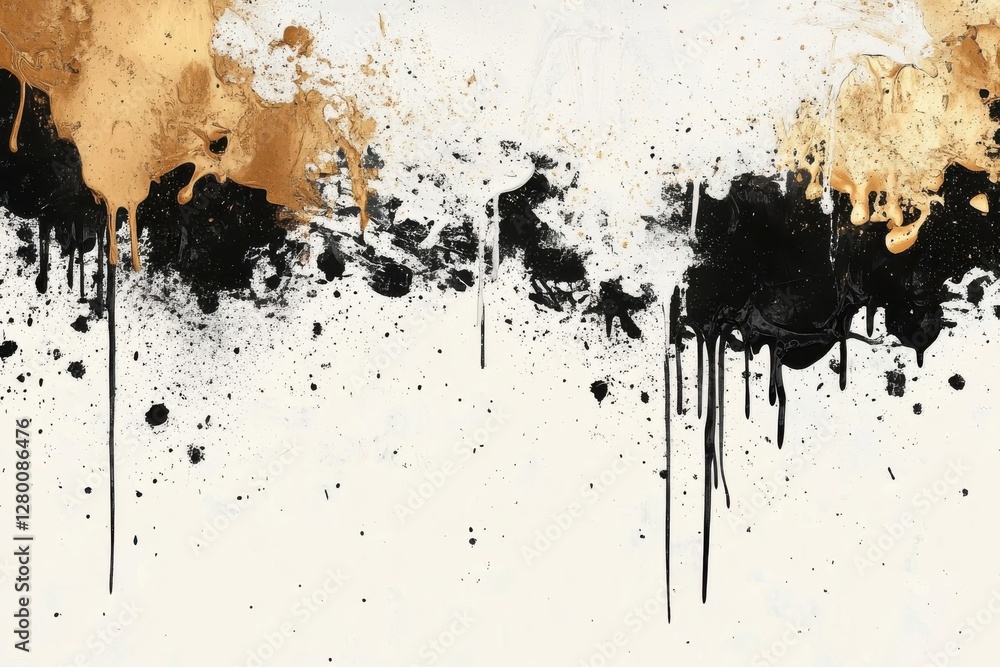 Canvas Prints Abstract Gold Black Dripping Paint Splashes Artwork