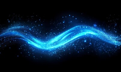 Abstract blue glowing binary code background with bokeh lights and a digital matrix pattern. 