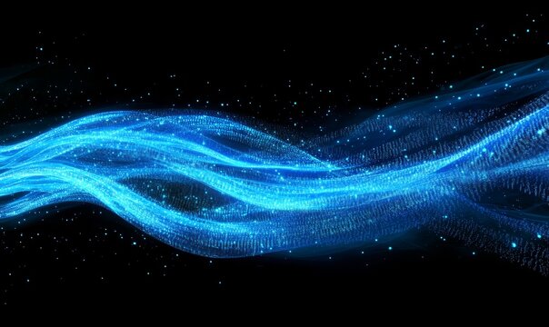 Abstract blue glowing binary code background with bokeh lights and a digital matrix pattern.  - Powered by Adobe