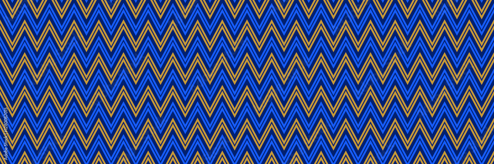 Poster seamless zig zag chevron pattern. blue and gold geometric background for design textile, fabric swat