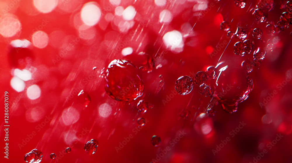 Poster Macro view of red liquid droplets for background use