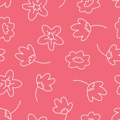 Outline Flower Vector Seamless Pattern Background for Surface Print Fabric Fashion Wrapping