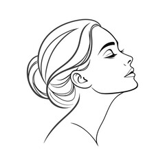 Elegant Womans Profile, Line Art, Hair Bun, Closed Eyes, Serene, Beauty, Face, Neck, Outline, Drawin