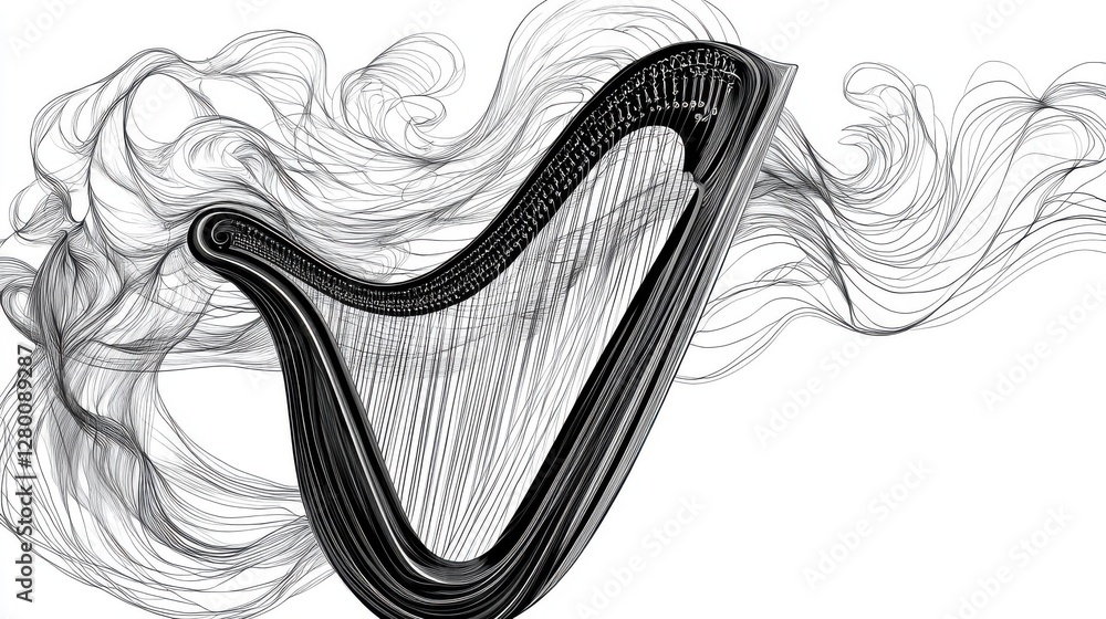 Poster abstract harp design with flowing lines