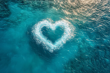Heart shape of water, Love symbol in ocean, Love in the middle of ocean