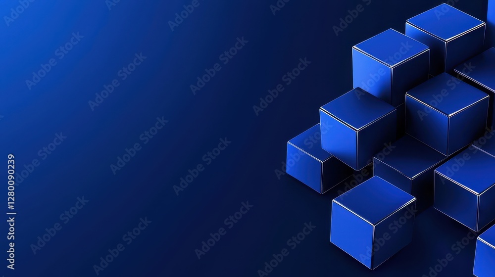 Poster A collection of blue 3D cubes arranged against a gradient background, creating a modern and abstract design.