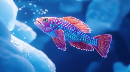 Fototapeta premium Vibrant fish swimming near icy formations.