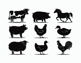 Fototapeta premium Vector Template Farm Animal Silhouette Set