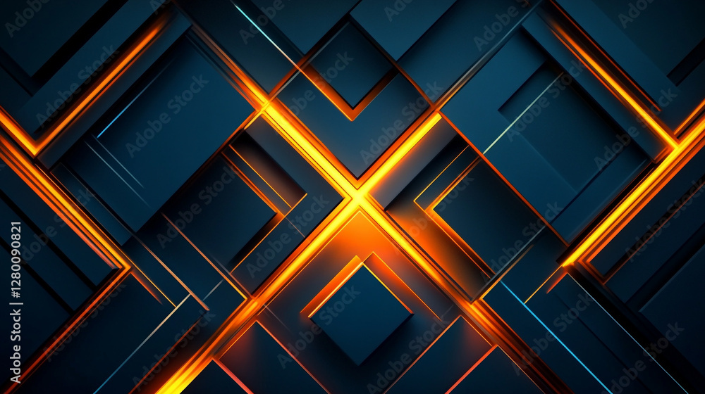 Poster abstract 3d geometric background with glowing edges for modern technology concepts