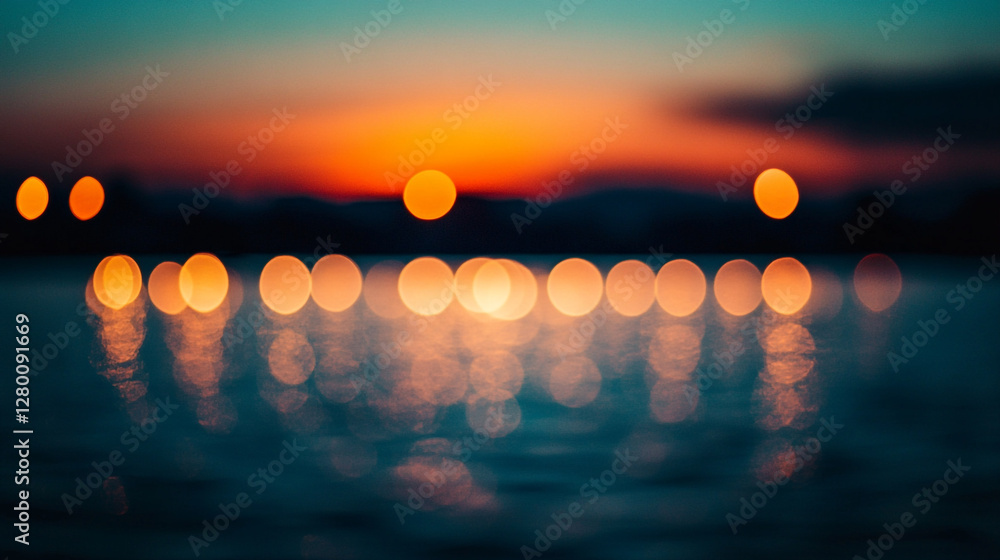Poster abstract sunset over the ocean creating bokeh effect
