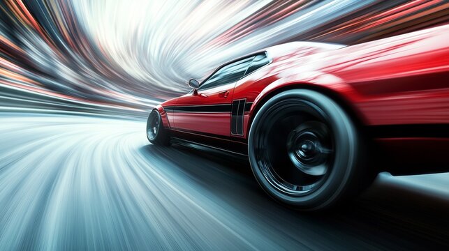 Drag racing car zooming past the camera in a burst of speed. Featuring excitement and motion